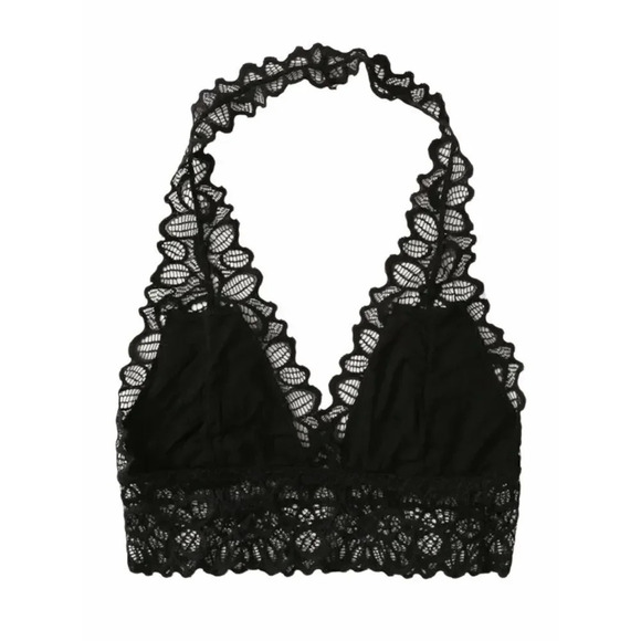 NEW! Black Flower Lace Halter Bralette - Picture 4 of 8